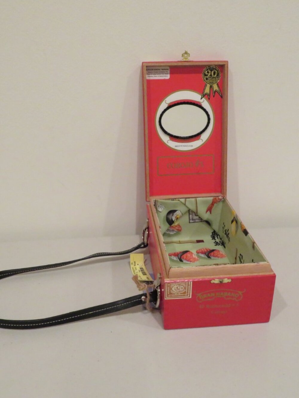 Handmade Red Wooden Cigar Box Purse Sushi Lined Bag